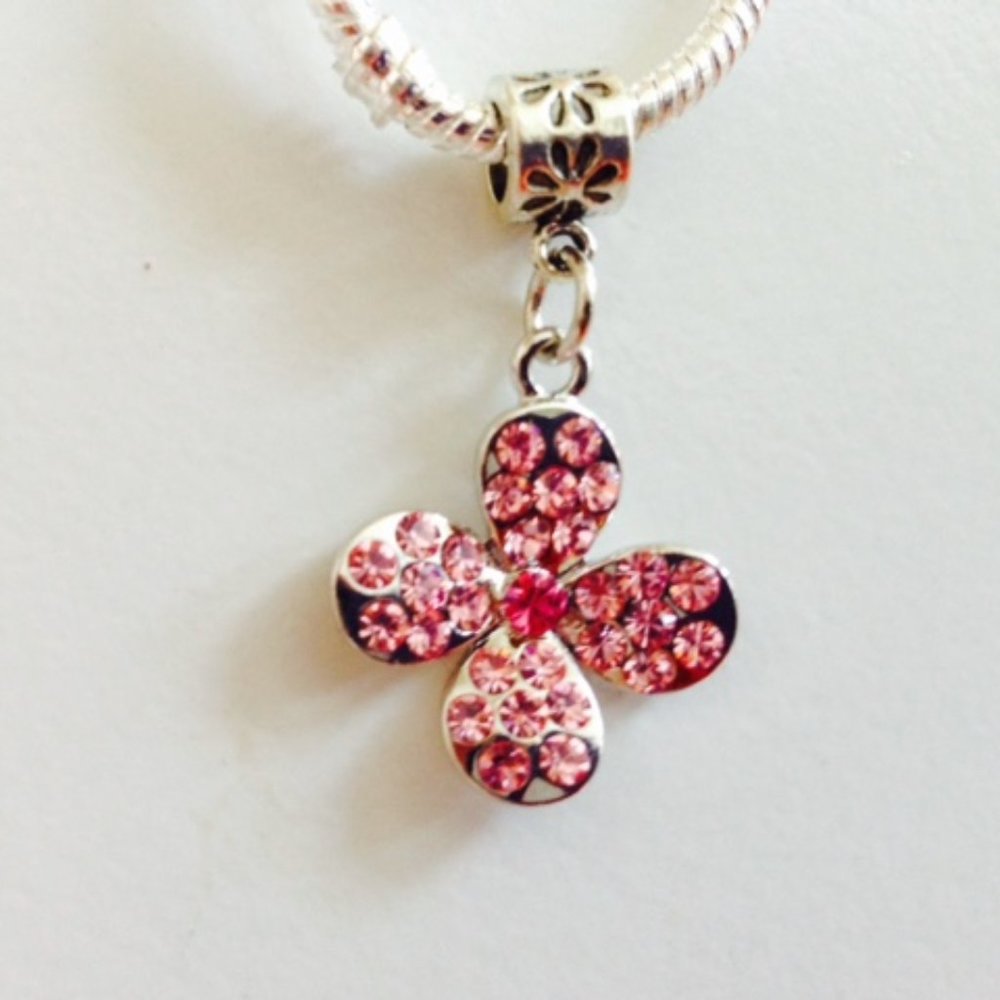 FLOWER  Dangling Charm Bead For European Style Charm Bracelets or Necklace
